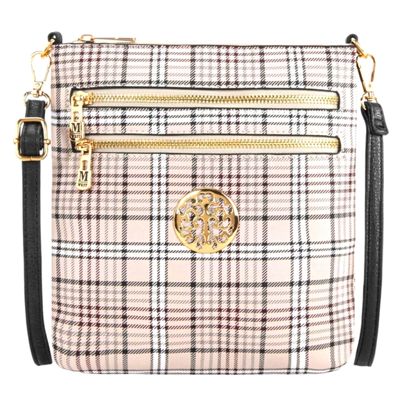 MONTANA WEST Designer Monogram Beige Vegan Leather Crossbody Shoulder Bag - Picture 1 of 6